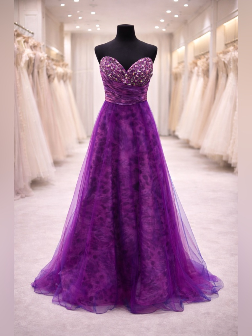 Purple Sequin Tulle Gown – Size Small